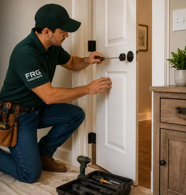 Technician adjusting an interior door